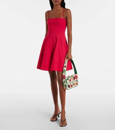 Staud Beaded Shoulder Bag Leather Strap In Red