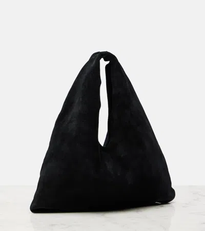 The Row Bindle Small Suede Tote Bag In Black