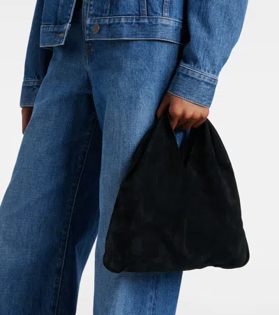The Row Bindle Small Suede Tote Bag In Black