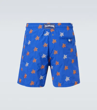 Vilebrequin Mistral Embroidered Swim Trunks In Blue