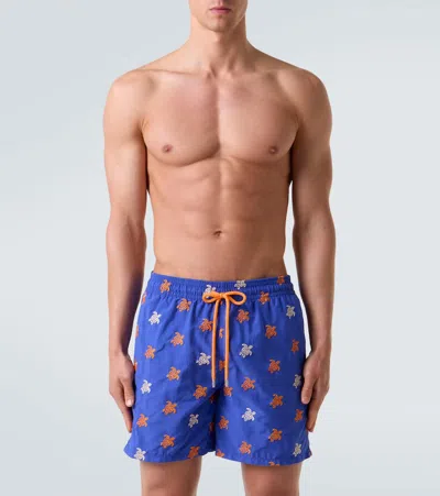 Vilebrequin Mistral Embroidered Swim Trunks In Blue