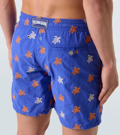 Vilebrequin Mistral Embroidered Swim Trunks In Blue