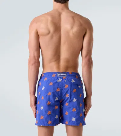Vilebrequin Mistral Embroidered Swim Trunks In Blue