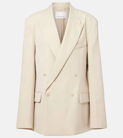 The Frankie Shop Womens Cement Newark Double-breasted Wool-blend Blazer In White