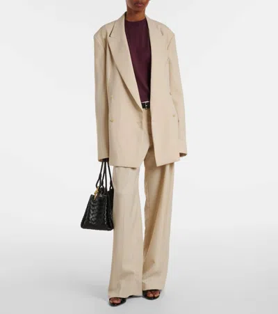 The Frankie Shop Womens Cement Newark Double-breasted Wool-blend Blazer In White