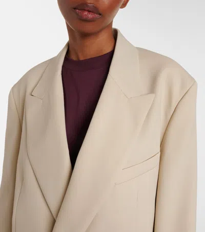 The Frankie Shop Womens Cement Newark Double-breasted Wool-blend Blazer In White