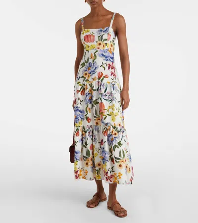 Farm Rio Dress With Floral Print In Linen Blend