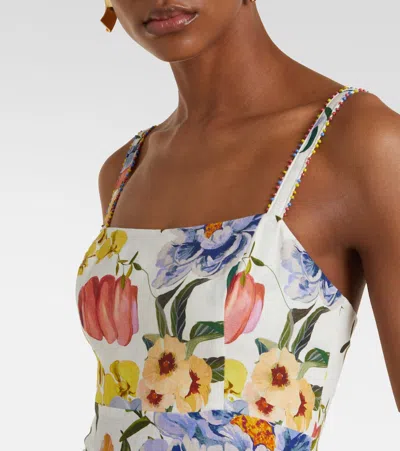 Farm Rio Dress With Floral Print In Linen Blend