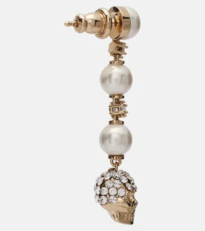 Alexander Mcqueen Skull And Pearl Earrings In Pale Gold Accessories