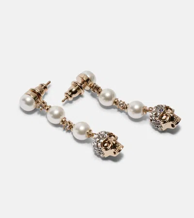 Alexander Mcqueen Skull And Pearl Earrings In Pale Gold Accessories
