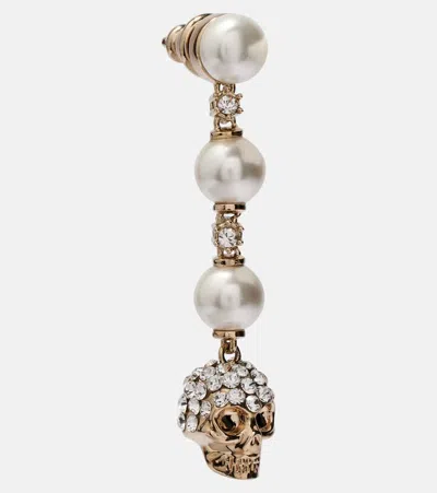 Alexander Mcqueen Skull And Pearl Earrings In Pale Gold Accessories