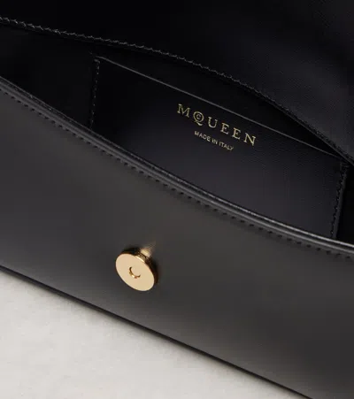 Alexander Mcqueen Black Leather Skull Flower Small Shoulder Bag In Animal Print