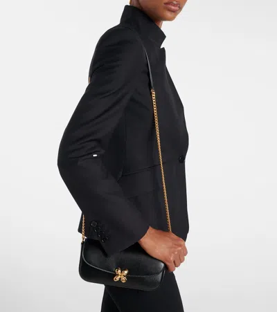 Alexander Mcqueen Black Leather Skull Flower Small Shoulder Bag In Animal Print