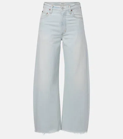 Agolde Low Curve Fray Rigid Mid-rise Barrel-leg Jeans In Light Wash
