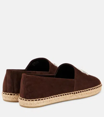 Tory Burch Round Toe Suede Espadrilles With Espadrille Sole In Brown