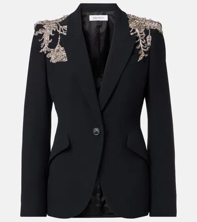 Alexander Mcqueen Mcqueen Silver Tattoo Peak Shoulder Blazer In Black