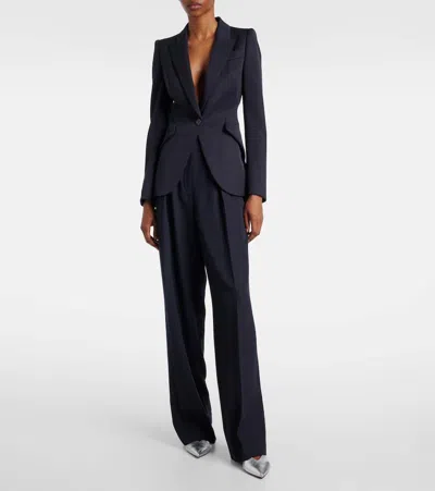 Alexander Mcqueen Wool Blazer In Blue