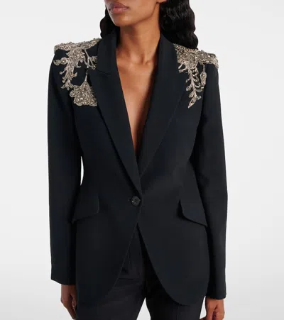 Alexander Mcqueen Mcqueen Silver Tattoo Peak Shoulder Blazer In Black