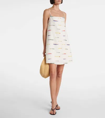 Staud Laura Linen Mini Dress Pop Sardines Ivory | ModeSens