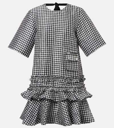 Ganni Mini Dress With Crinkled Check Pattern In Multi