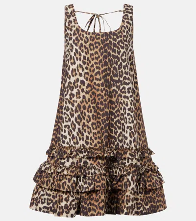 Ganni Leopard Printed Sleeveless Mini Dress In Animal Print