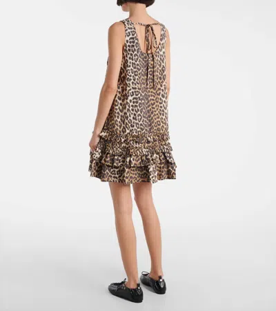 Ganni Leopard Printed Sleeveless Mini Dress In Animal Print