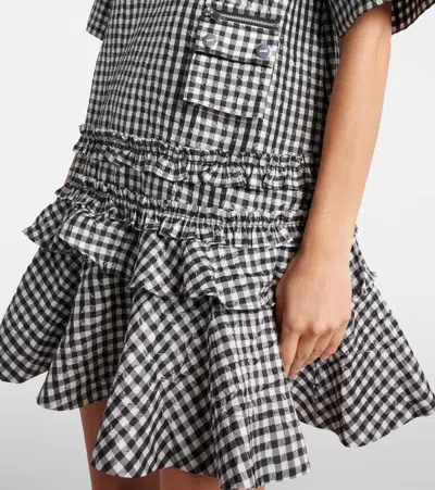 Ganni Mini Dress With Crinkled Check Pattern In Multi