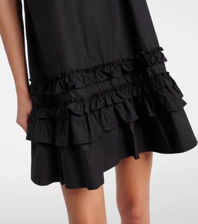 Ganni Ruffle Sleeveless Square Neck Mini Dress In Black