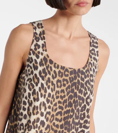 Ganni Leopard Printed Sleeveless Mini Dress In Animal Print