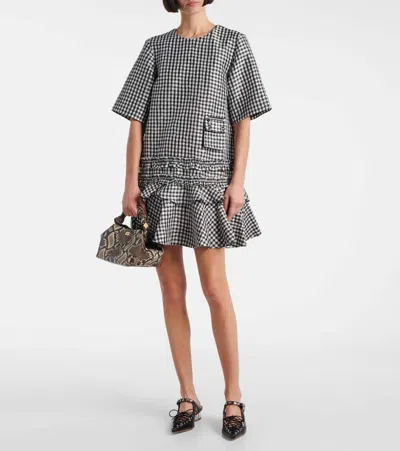 Ganni Mini Dress With Crinkled Check Pattern In Multi