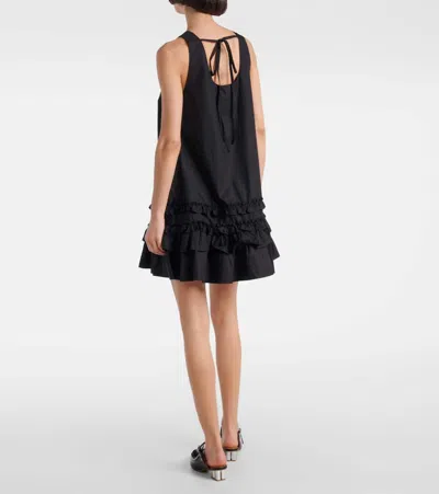 Ganni Ruffle Sleeveless Square Neck Mini Dress In Black