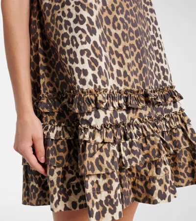 Ganni Leopard Printed Sleeveless Mini Dress In Animal Print