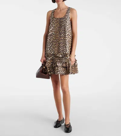 Ganni Leopard Printed Sleeveless Mini Dress In Animal Print