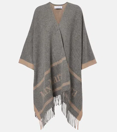 Max Mara Grey Jacquard Wool Hilde Poncho