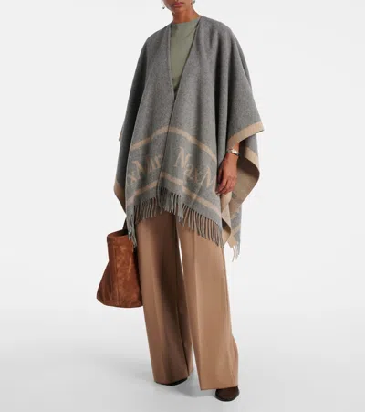 Max Mara Grey Jacquard Wool Hilde Poncho