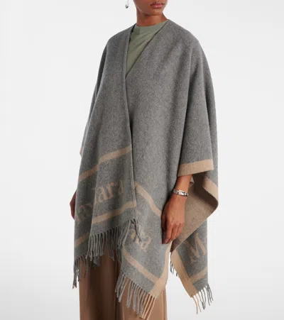Max Mara Grey Jacquard Wool Hilde Poncho