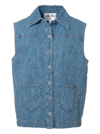 Pre-owned Chanel Camellia Denim Vest