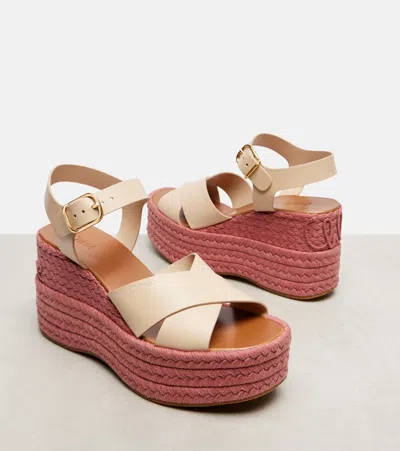 ISLA皮革草编坡跟鞋