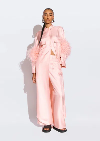 Lapointe Silky Twill Button Down Dress With Feathers