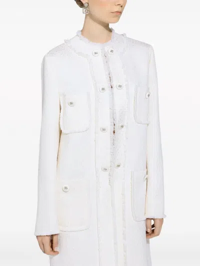 Dolce & Gabbana Wool Tweed Coat In White