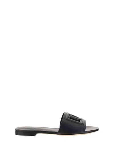 Dolce & Gabbana Black Flats With Cut-out Band And Dg Logo In Soft Rubber Woman