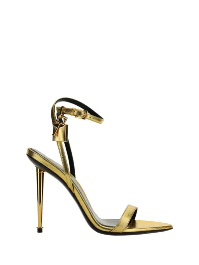 Tom Ford Gold Padlock Pointy Naked Heeled Sandals