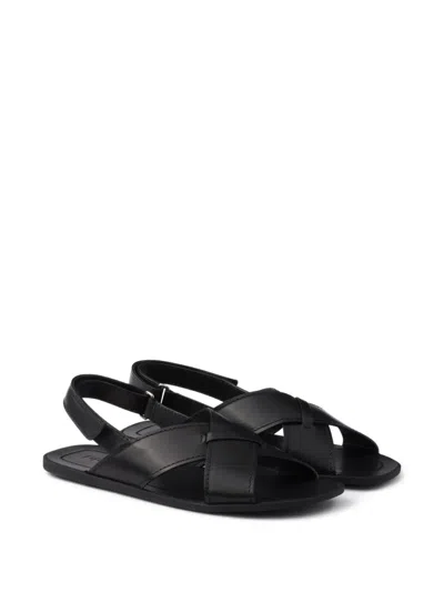 Prada Wide-strap Sandals With Secure Back Strap In Black