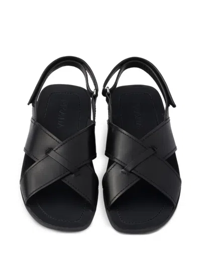 Prada Wide-strap Sandals With Secure Back Strap In Black