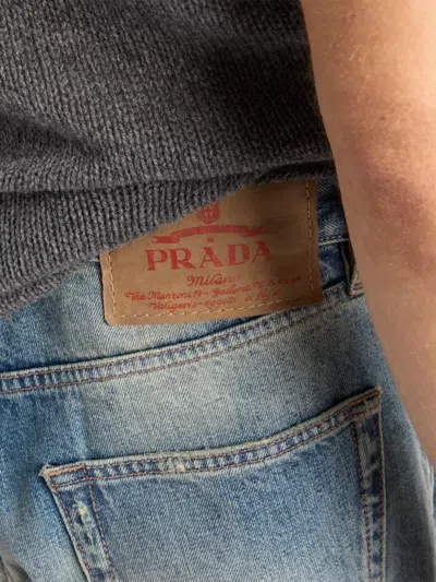 Prada Distressed Straight Jeans In Blue