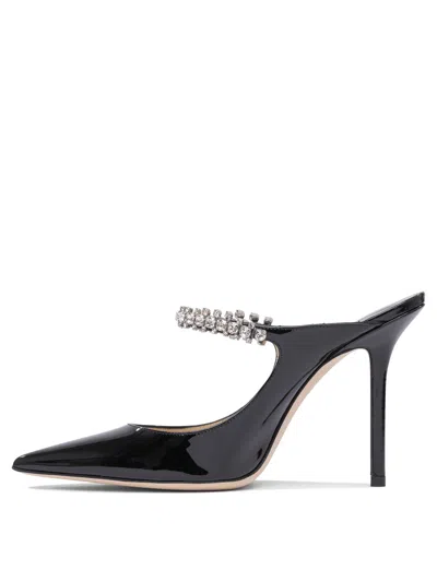Jimmy Choo Black Leather Sabot Painted With Crystal Strap