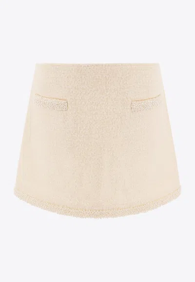 Self-portrait Bouclé Pearl Trim Mini Skirt In Neutral
