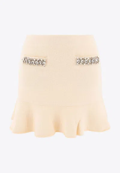 Self-portrait Crystal-embellished Mini Skirt In Neutral