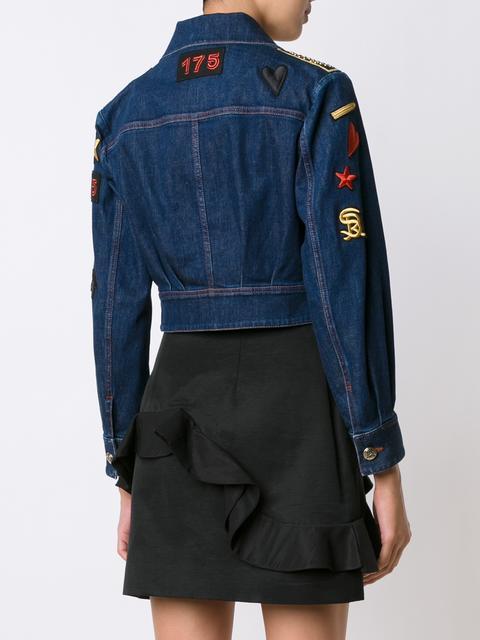 Sonia Rykiel Woman Cropped Embroidered Stretch-denim Jacket Dark Denim