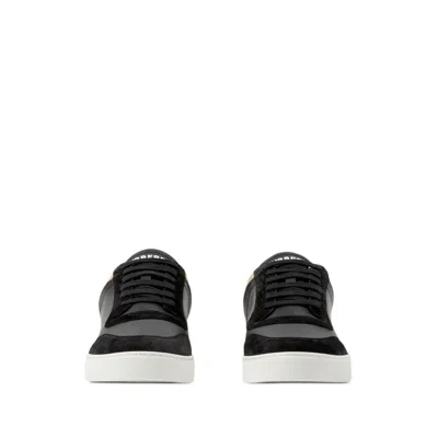 Burberry Black Sneakers With Suede Details And Check Motif In Leather Blend Man